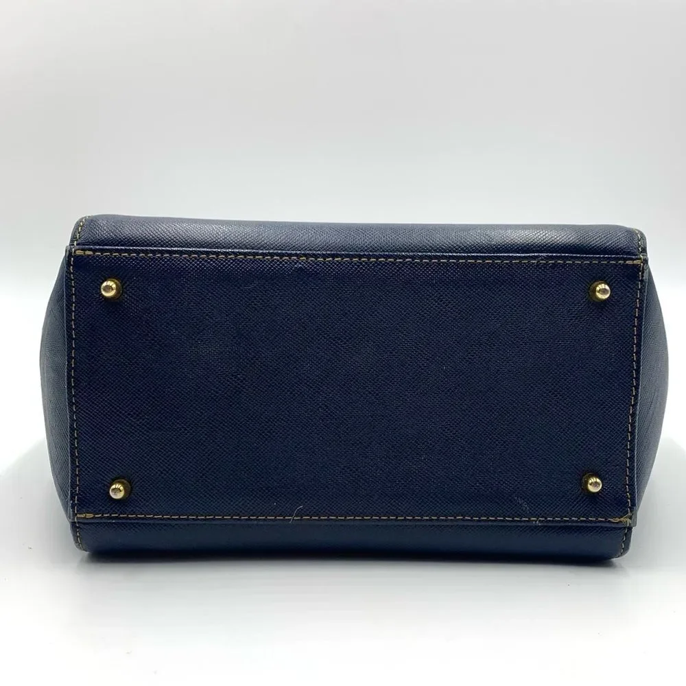 Valentino Garavani Sml Vtg Navy Leather Trapeze Tote Bag Preloved Handbag Small